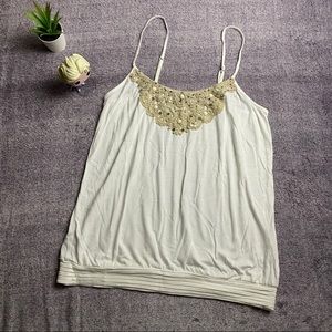 Express White Camisole With Beaded Accent Medium